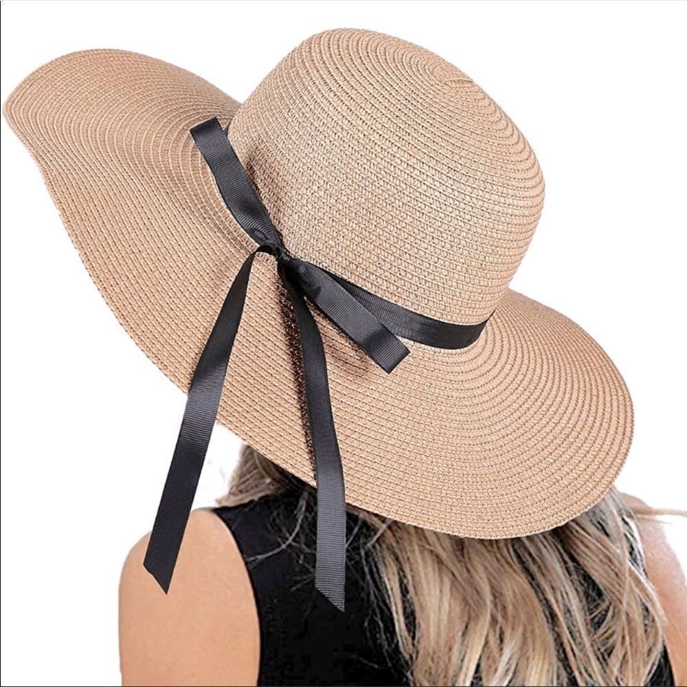 Wide Brim Floppy Straw Sun Hat - Portable NWT